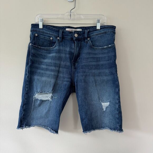 Guess Other - Guess Men's Blue Distressed Denim Raw Hem Shorts Jorts Size 31